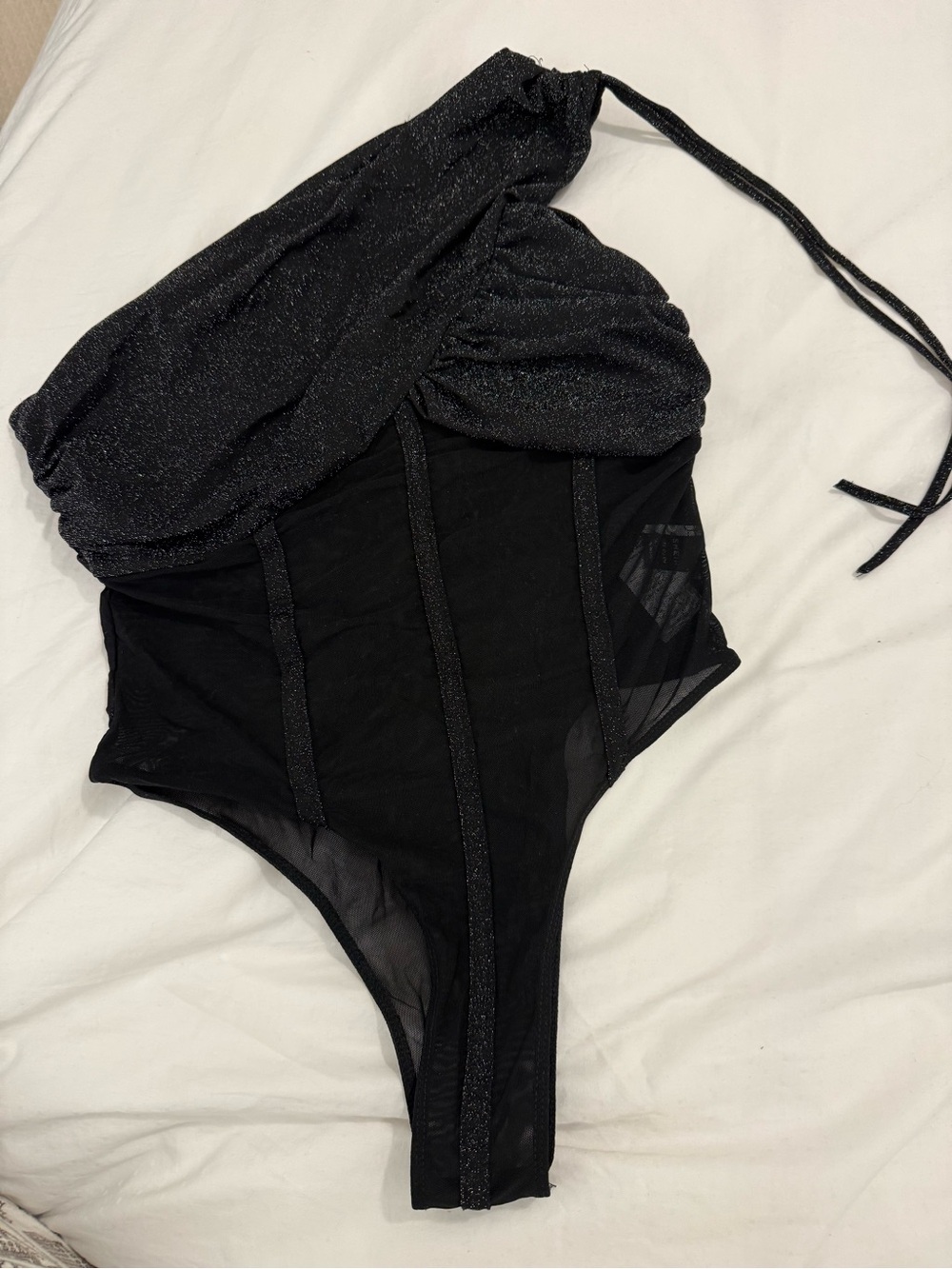 SHEIN Black One-Shoulder Shimmery Bodysuit